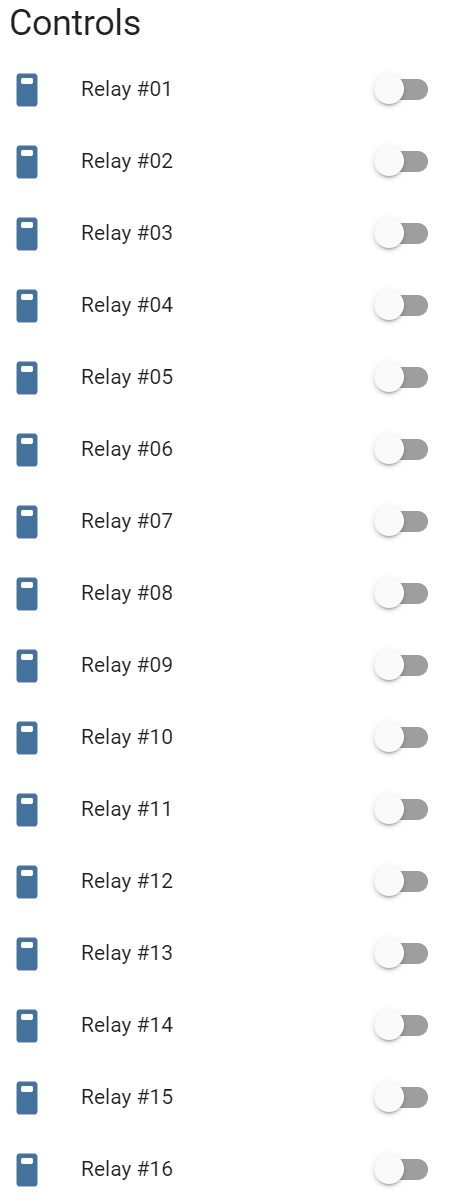 Screenshot of Relay Controls In Home Assistant